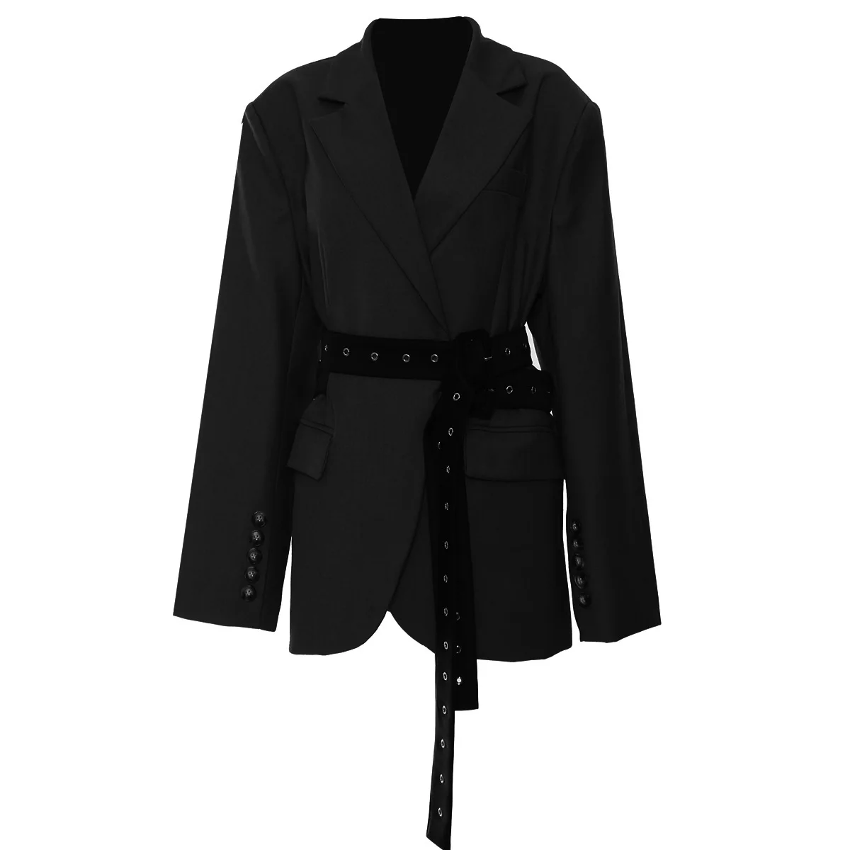 

Winter Women's Double Waistband Suit Coat Deconstruction Solid Color Heavy Industry Vintage Suit Jacket Top with Pocket