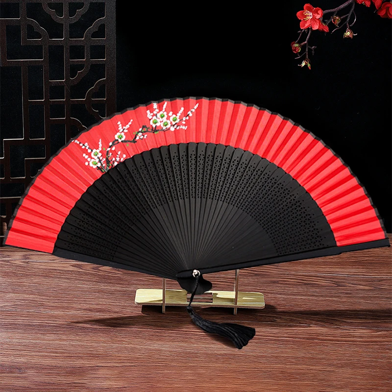 Floral Pattern Folding Fans Bridal Hanfu Photo Props New Chinese Style Hand Held Fans Female Portable Party Performence Supplies