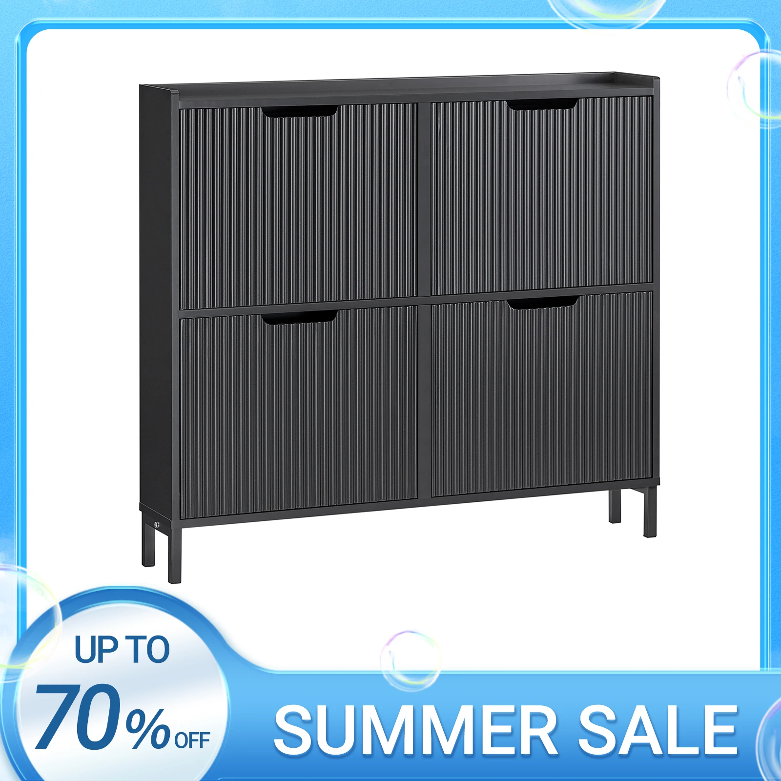 SoBuy FSR177-L armoire à chaussures à 4 rabats étagère à chaussures étroite 4 étagères surface commode à chaussures étagère à chaussures