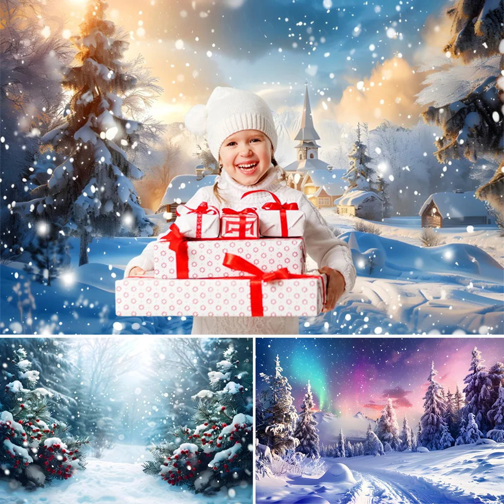 

Winter Wonderland Christmas Backdrop Dreamy Snow Forest Snowflake Scene Kids Birthday Party Baby Portrait Photography Background