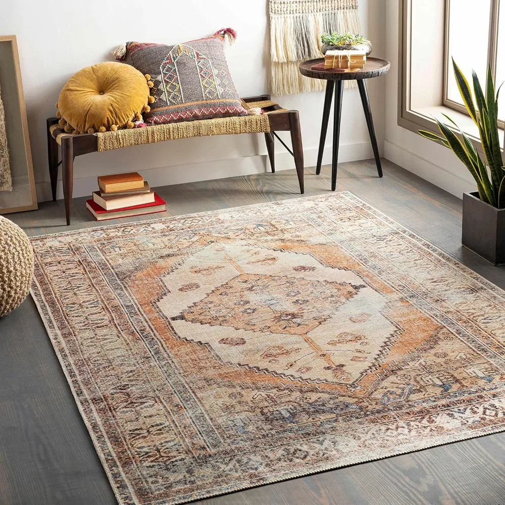 

Arncliffe Boho Vintage Distressed Large Area Rug Farmhouse Traditional Medallion Faded Carpet for Living Room, Bedroom Machine