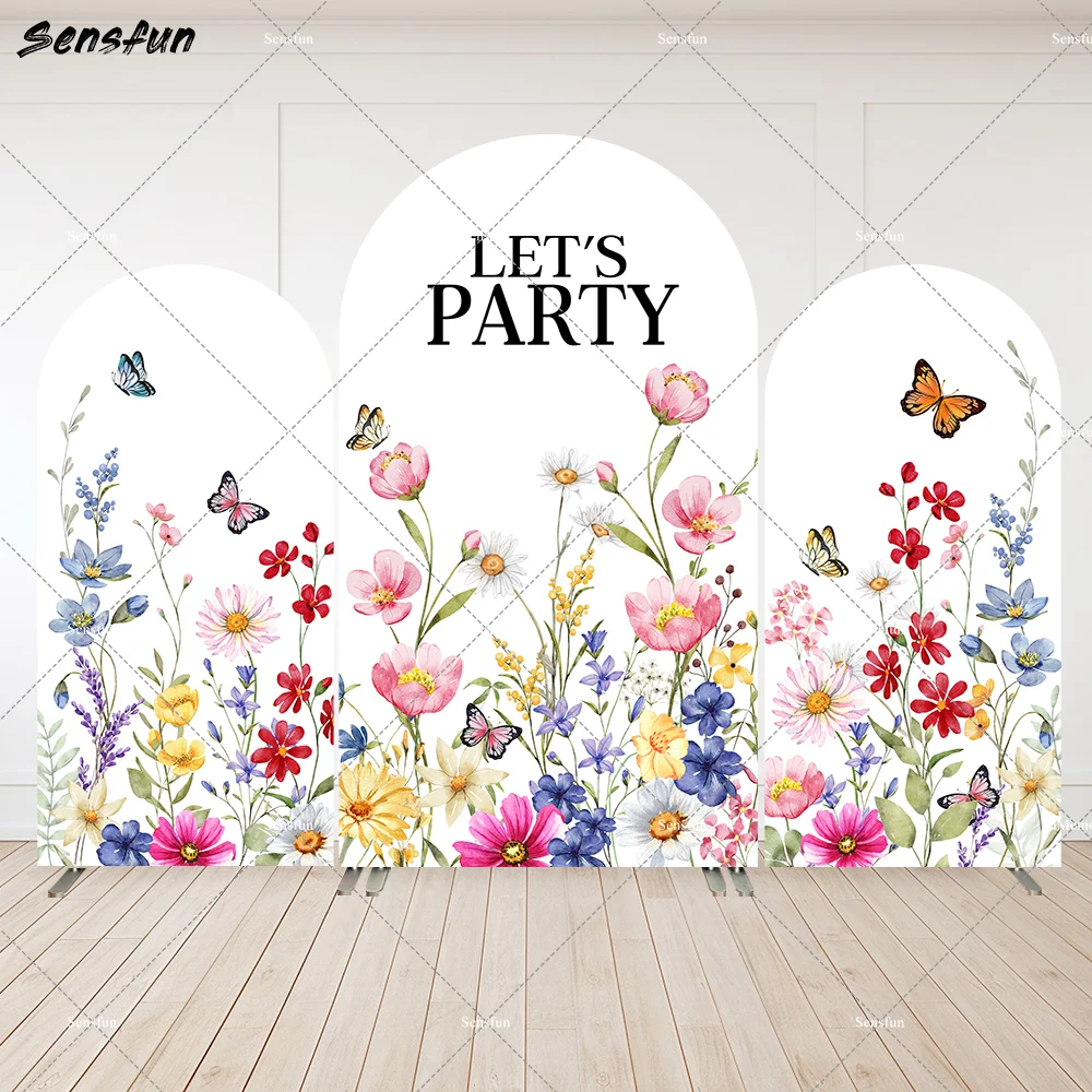 

Butterfly Wild Flower Arched Backdrop for Girls Birthday Decoration Party Supplies Banner Customize Wedding Party Arch Wall