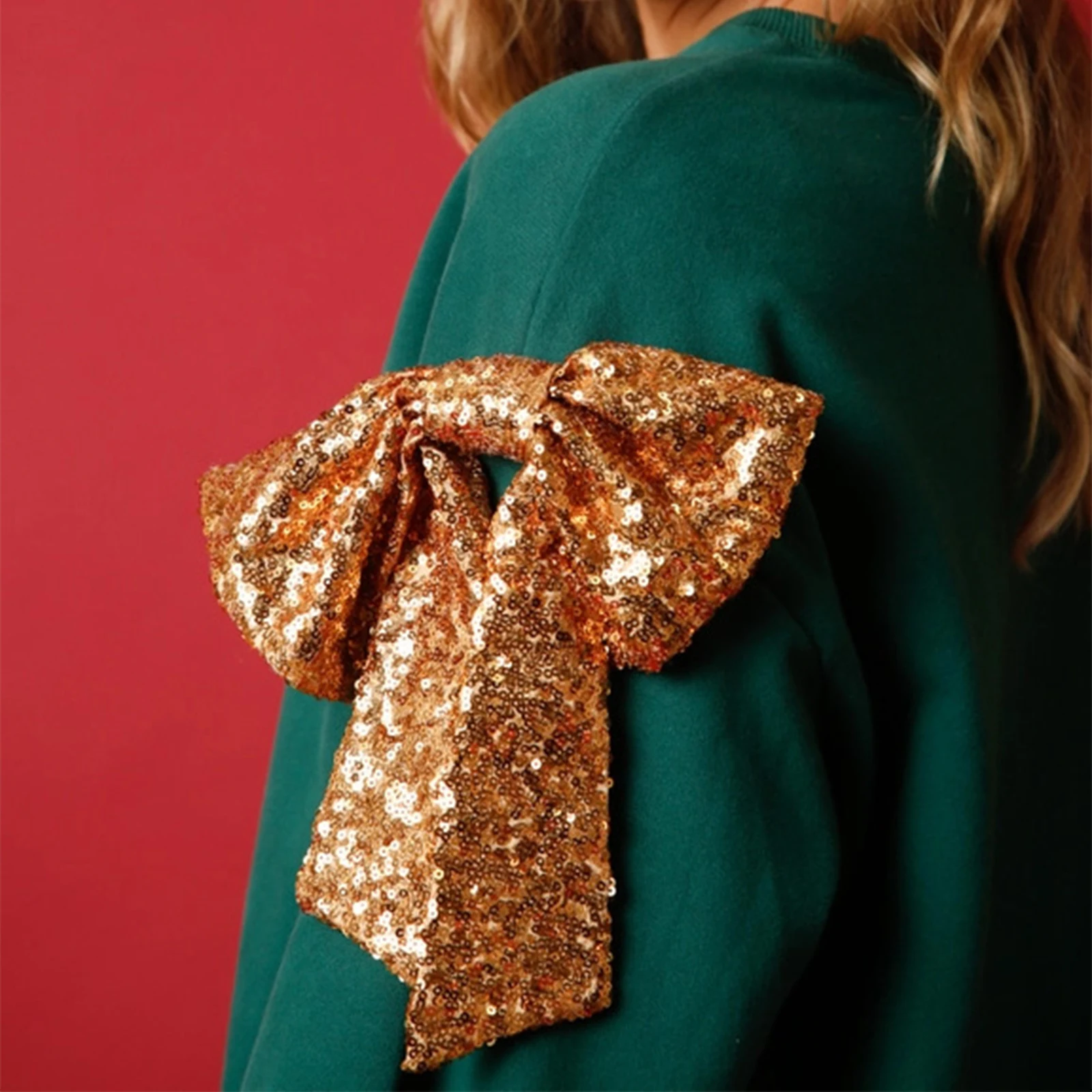 Weihnachten Schleife Applikationen Hoodies Damen Frühling Herbst Strickpullover Weiß Langarm Rundhalsausschnitt Schleife Dekor Strickwaren