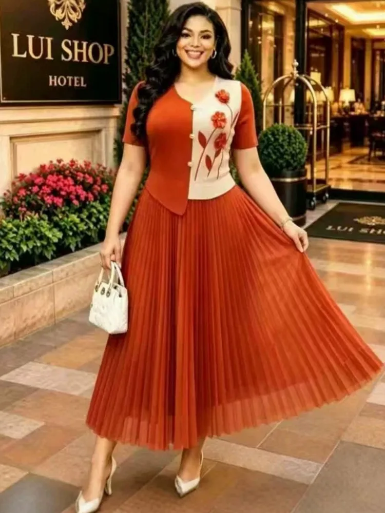 

African Dresses For Women Elegant Summer Short Sleeve Dashiki Pleated Maxi Dress Ladies Traditional Africa Clothing Fairy Dreaes