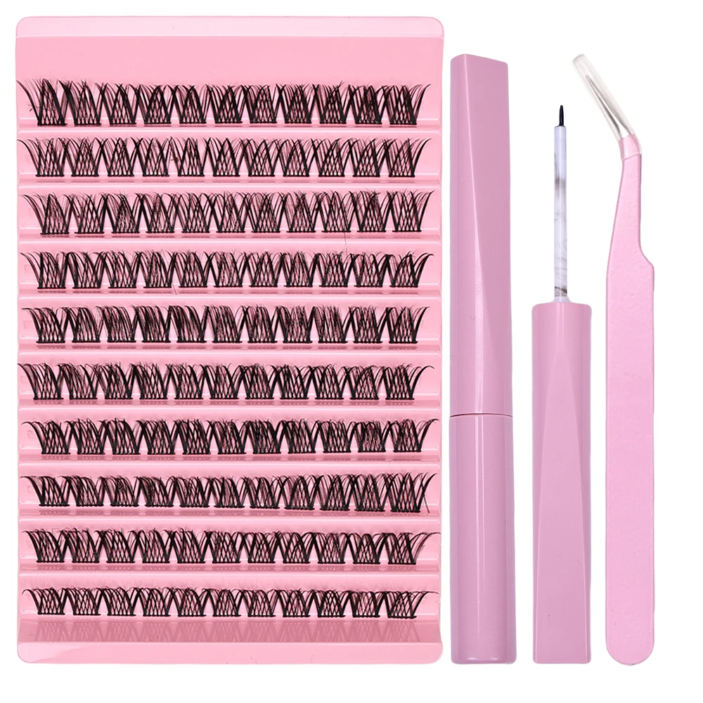 DIY False Eyelashes Extension Kit with 110 Lash Clusters, Adhesive, Sealant and Tweezers - Mix Length Eye Makeup Tool