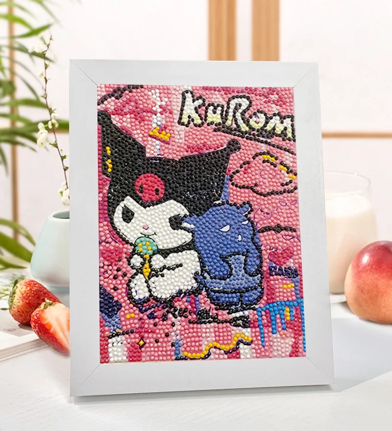 Sanrio 5d artesanal diy dos desenhos animados das crianças pintura decorativa diamante com quadro bonito kuromi melodia casal diamante adesivo presente