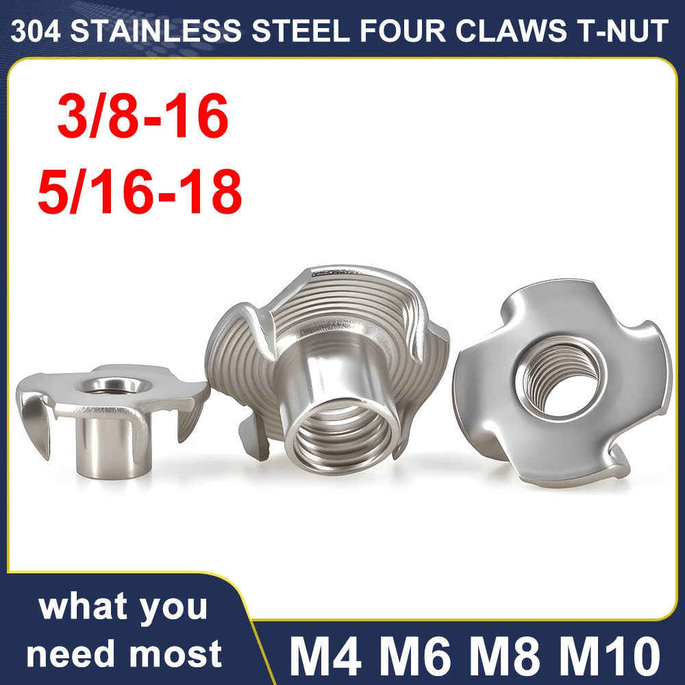 M4 M6 M8 M10 Four-Claw Nuts Four-Point Impact Nut Suitable For Wooden Furniture Blind Pronged Insert Tee Nut Speaker T-nut