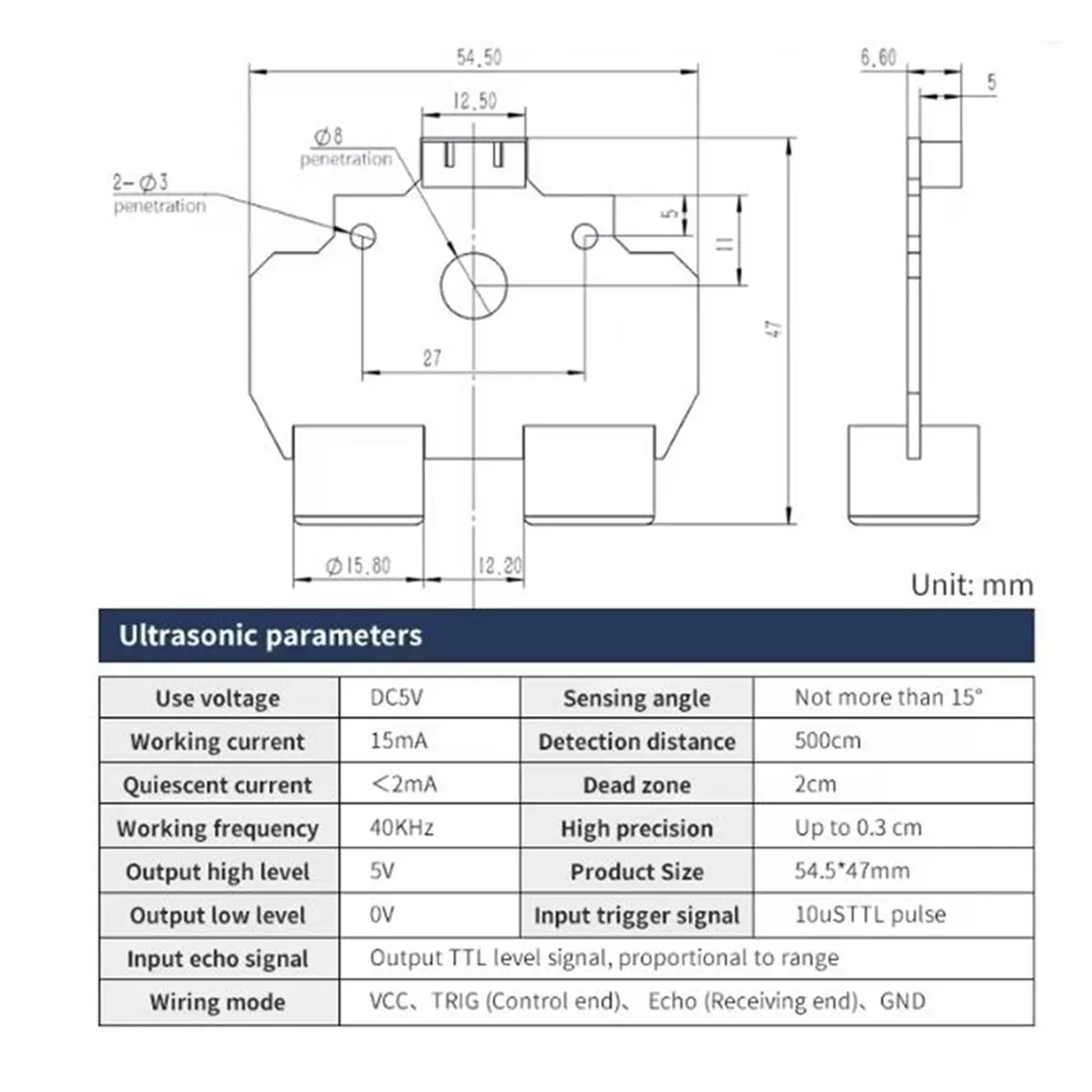 High- Horizontal Ultrasonic Sensor, Distance-Sensing Technology (XH2.54-4Pin Port) for DIY Smart Robot Car Kit