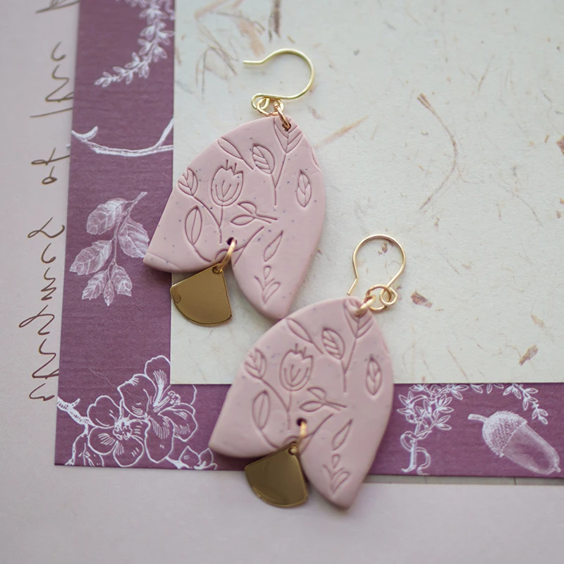 Multi Shapes Pale Colors Sandy Effect Leaves Pattern Special Metal Polymer Clay Vintage Elegant Earrings Jewelry Stud Sets Party