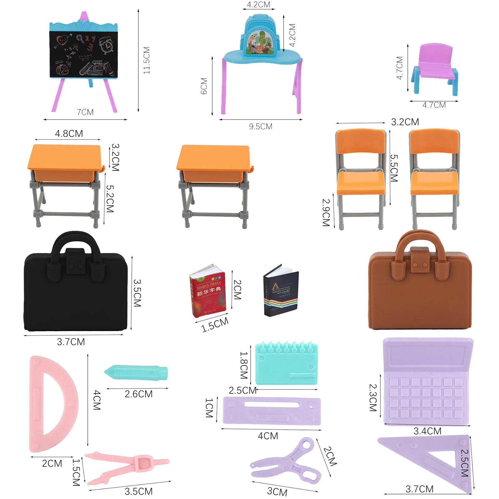 New Dollhouse Accessories Campus Classroom Style Simulation Mini Desk Chair Backpack Book Ruler Set Children's Gift