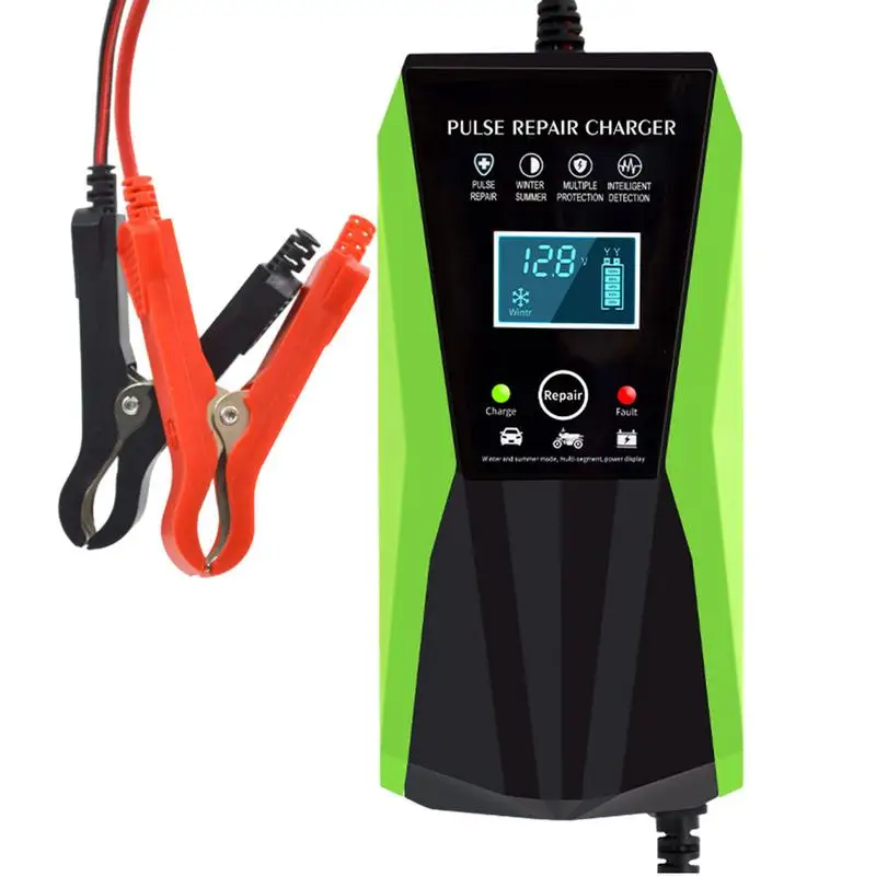 12 Volt Portable Auto Battery Charger High Definition Battery Tester Automotive Battery Trickle Charger LCD Display Maintainer