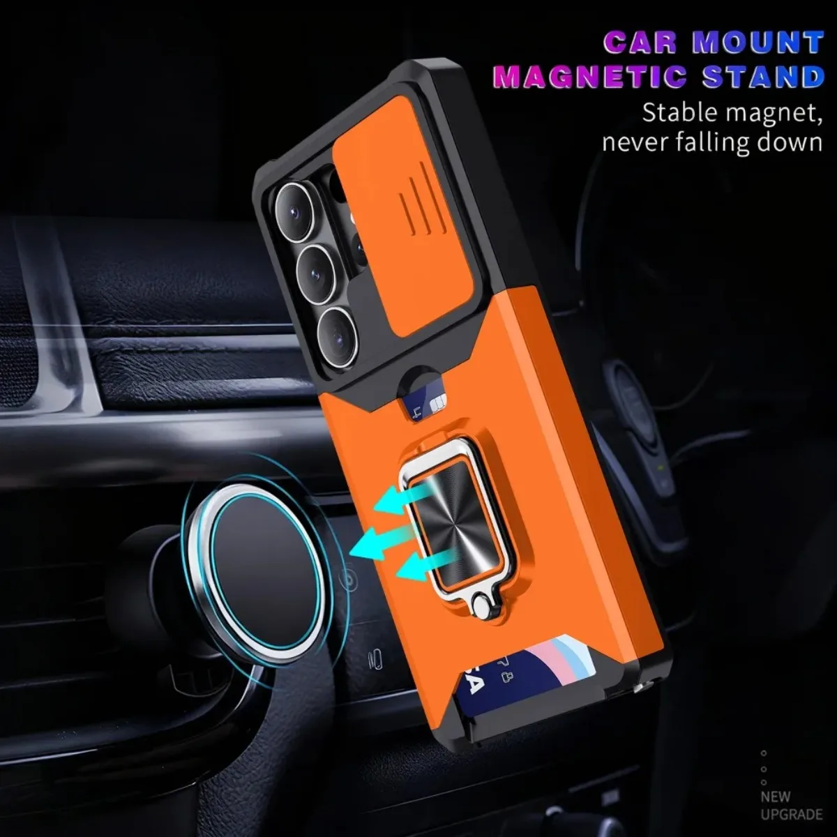 Card Slot Ring Holder Phone Case with Slide Camera Cover For Samsung Galaxy S26 Ultra S25 Edge S24 Plus S23 S22 S21 FE A57 A37 - view 4