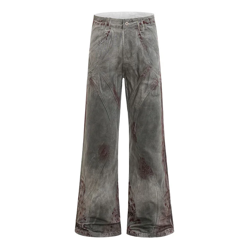 

Винтажные повседневные джинсы Hi Street, потертые уличные джинсовые брюки Harakuju для мужчин, лоскутное шитье