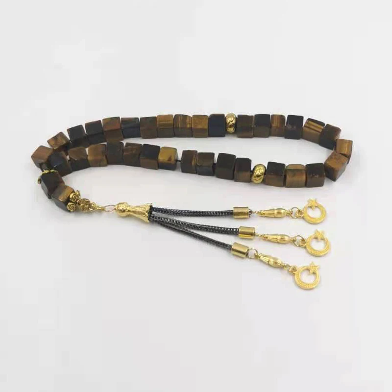 

Tasbih Natural Tiger Eye Square stone Muslim misbaha Eid Ramadan gift Islamic rosary 33 prayer beads arabic fashion Bracelet