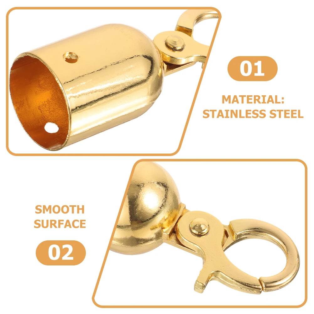 

2 Pcs Rope End Stop Cord Cap Stopper Hardware Pull Hook Golden Caps Secure Spring Fixer