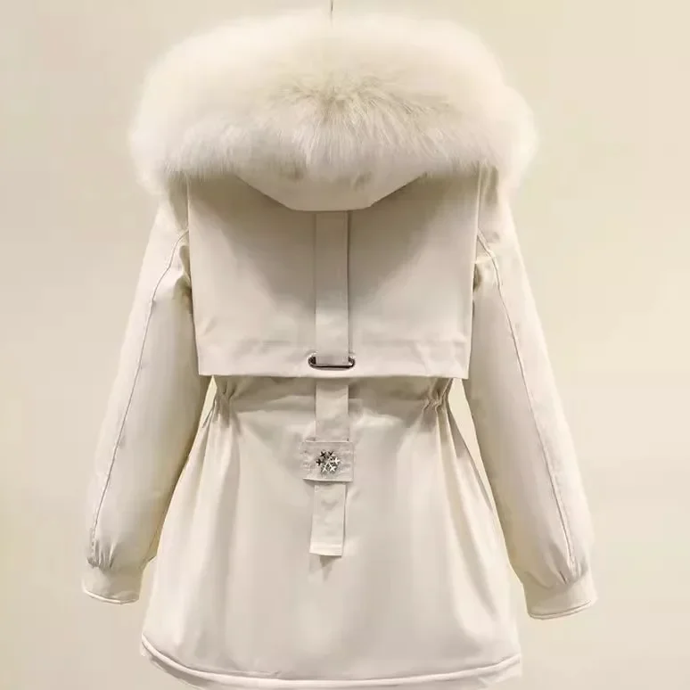 

Women's Winter Warm Hooded down Jaet Coat Street Sle Loose Fit Knitted Cotton Outerwear Mid-Length Sve Long