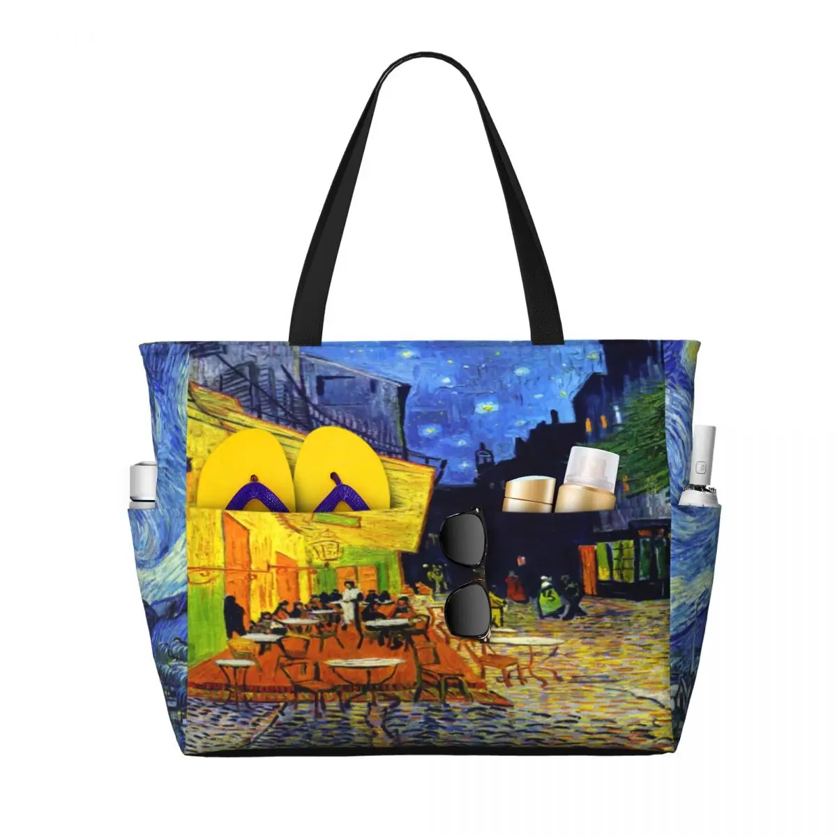 Custom Large Cafe Terrace At Night Tote Bag Women Vincent Van Gogh Painting Shoulder Shopper Beach Gym Travel Bag