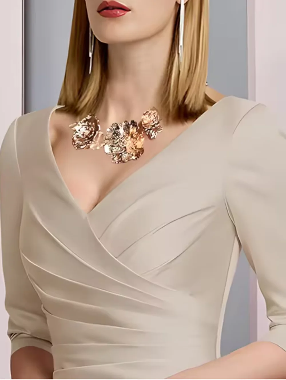 

Evening Dress Women Elegant Sexy Satin Deep V-neck 3/4 Sleeves Bridal Formal Long Ball Gowns Trend Pageant Party Dress