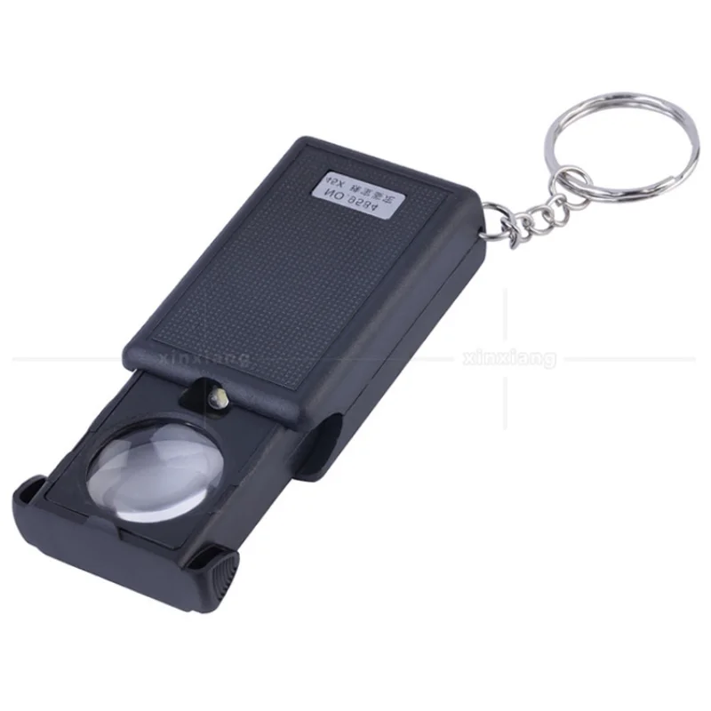 45X Pull Mini Pocket Jewelry Magnifier Magnifying Glass Portable Loupe Tool Optical Glass Lens with Led Light Metal Key Chain