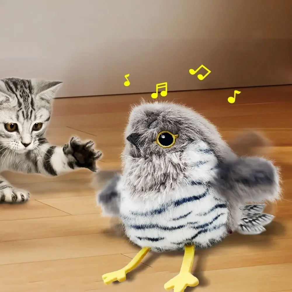 Electric Chirping Bird Toy USB Rechargeable Touch Activated Flapping Bird Cat Toy Squeaky Sound Automatic Dance