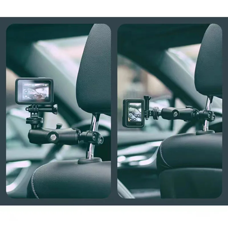 Vehicle Car Headrest Camera Mount Holder for POV Articulated Action Cam Support Cradle Bracket in Car for Gopro Insta360