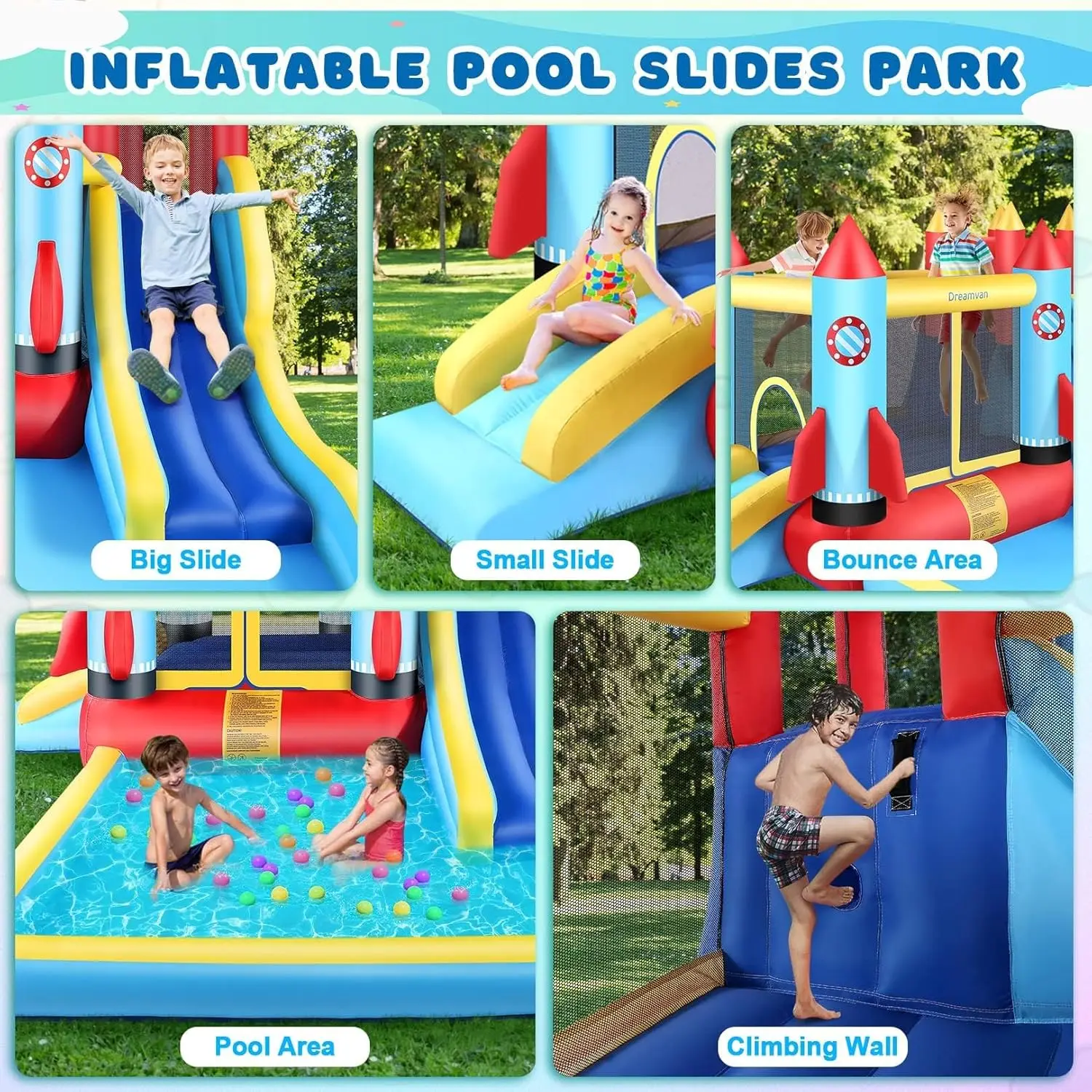 Bounce House Raket Explosie Springkasteel-13x12ft Opblaasbare Waterglijbaan Bounce Huis Voor Kinderen 3-12 & Glijbaan Park, Zwembad, Klimmen W