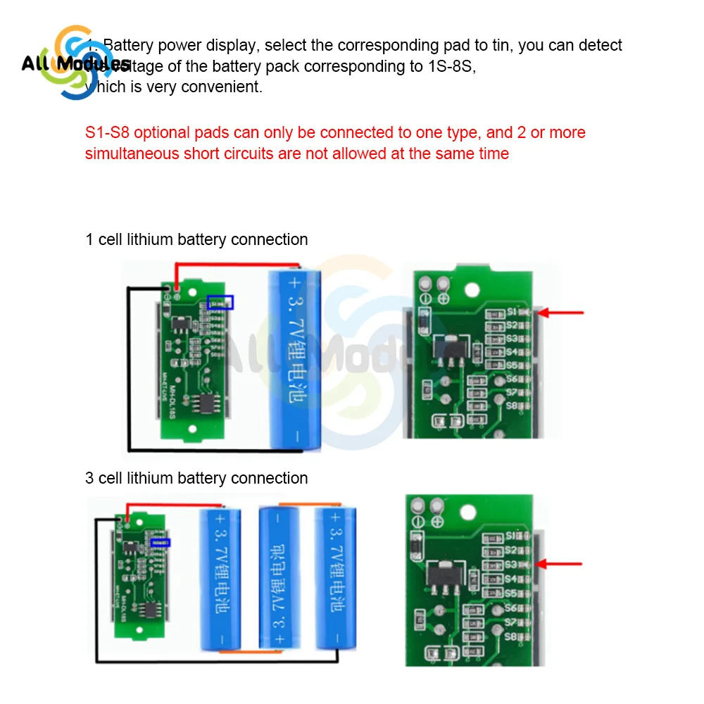 1S-8S Lithium Battery Fuel Gauge Display Module Three-string LED Lithium Battery Pack Indicator Board Battery Power Tester