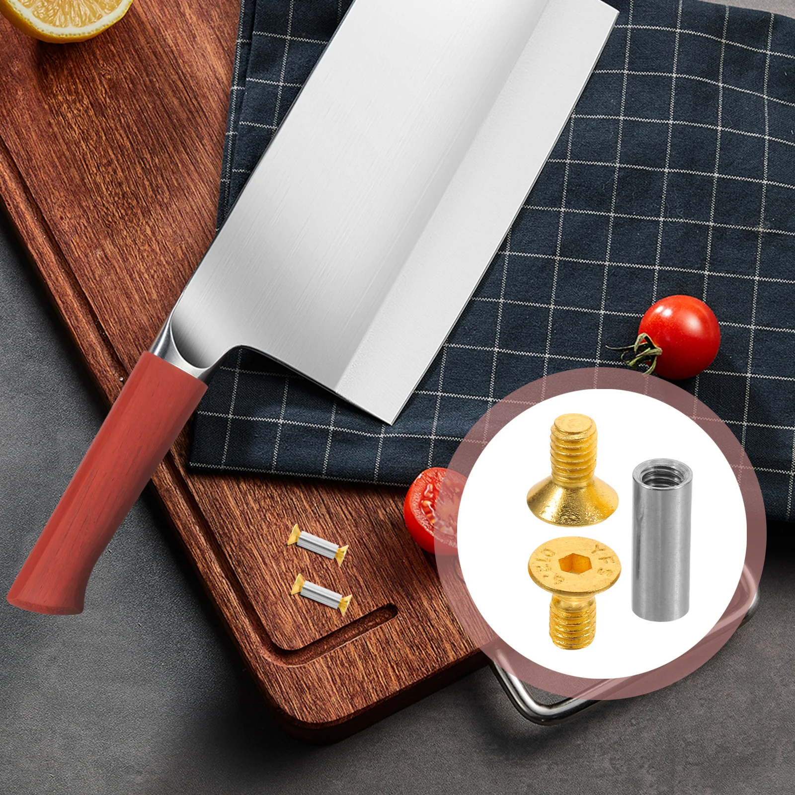 

2Pcs Brass Knife Handle Rivets Strong DIY Fixing Screws for Wooden Kitchen Knives Chef Knife Repair Tool Rivet Tool