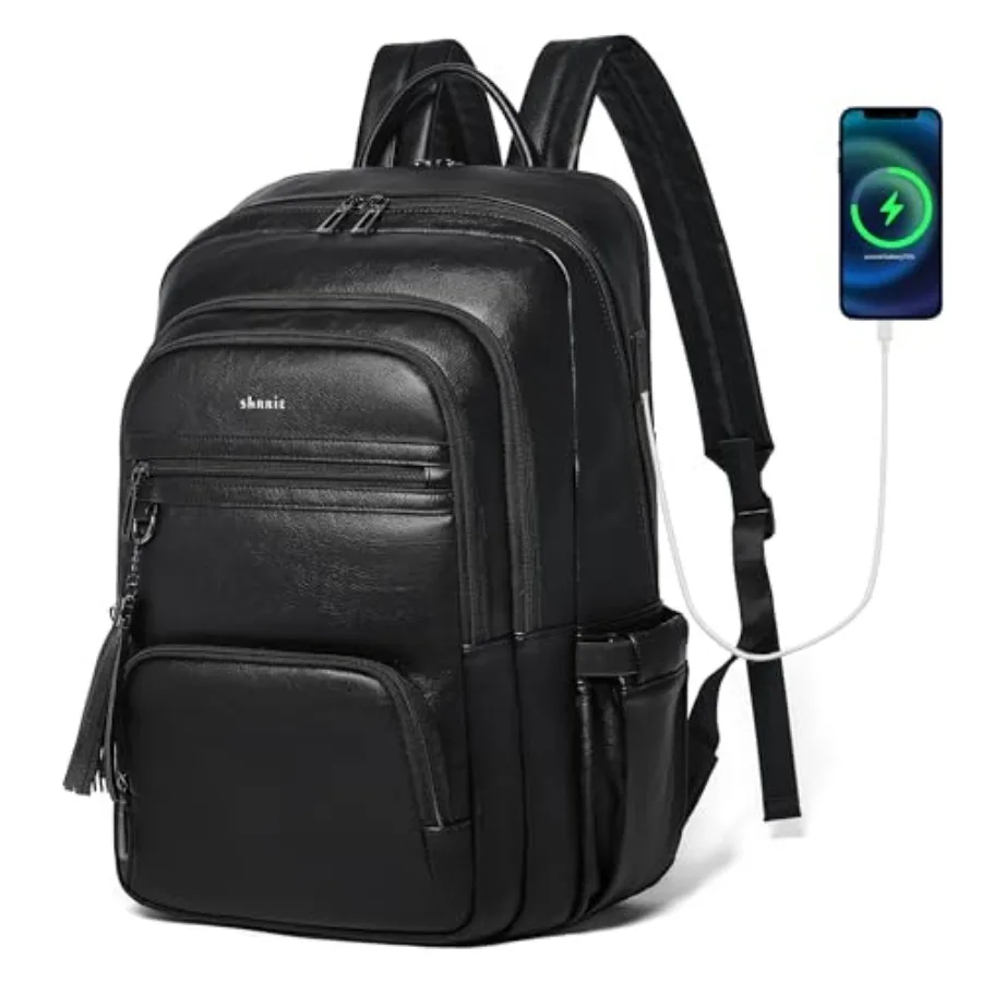 

Shrrie 17 Inch Laptop Backpack for Women, Vegan Leather Backpack Purse, 28L Work Business College Travel Computer Backpacks wit
