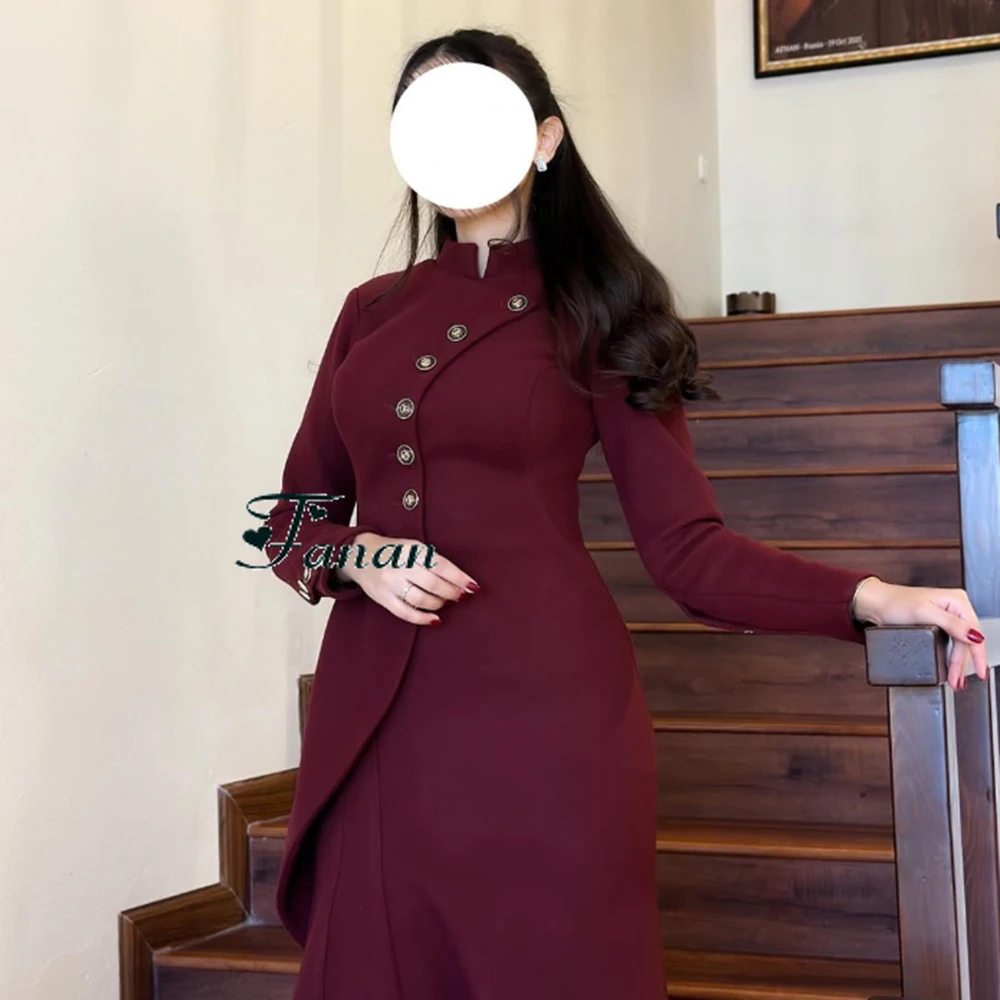 Vestido de noite personalizado com gola alta, linha a, mangas compridas, vestido de festa simples, comprimento do tornozelo, vestido de concurso para mulheres