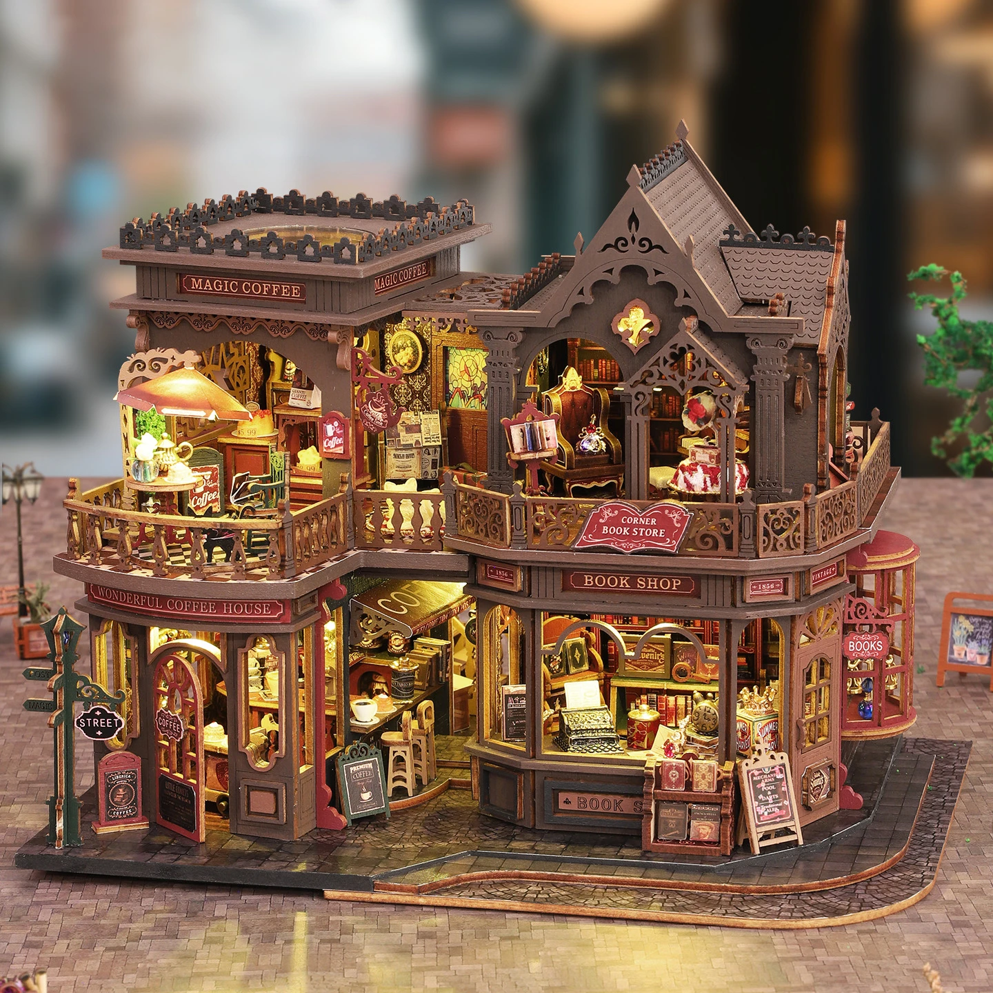 DIY Book Nook Cafe - Kit de quebra-cabeça 3D para estante, estante artesanal, presente criativo para decoração de casa e colecionáveis