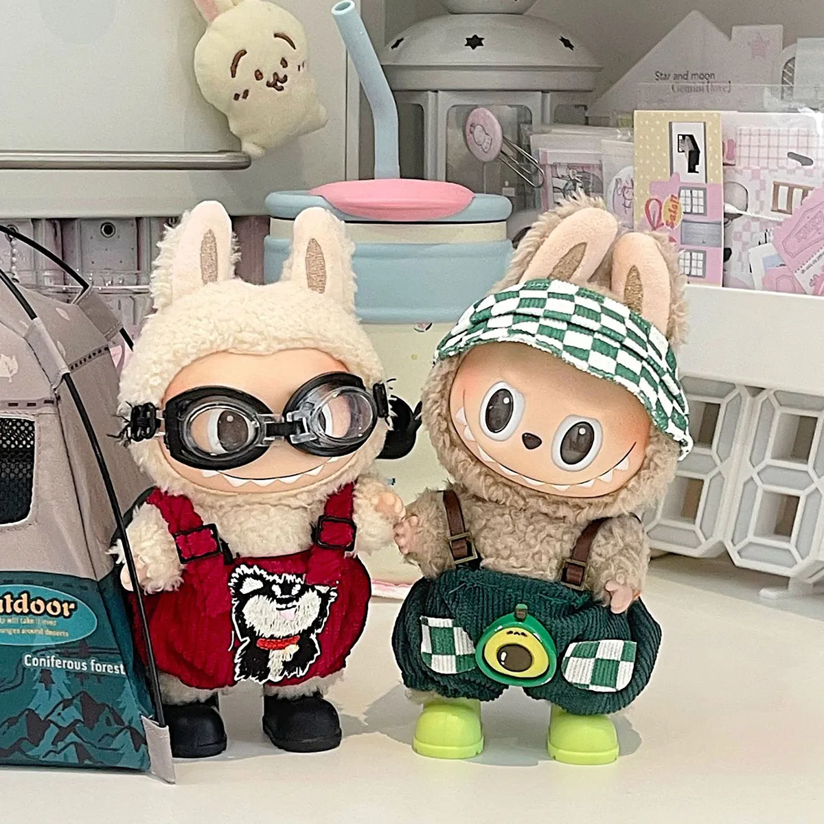 

Plush Doll Outfit Accessories Fashion Clothes Set for 17cm Labubu V1 V2 Overalls Set Doll Accessories Gifts