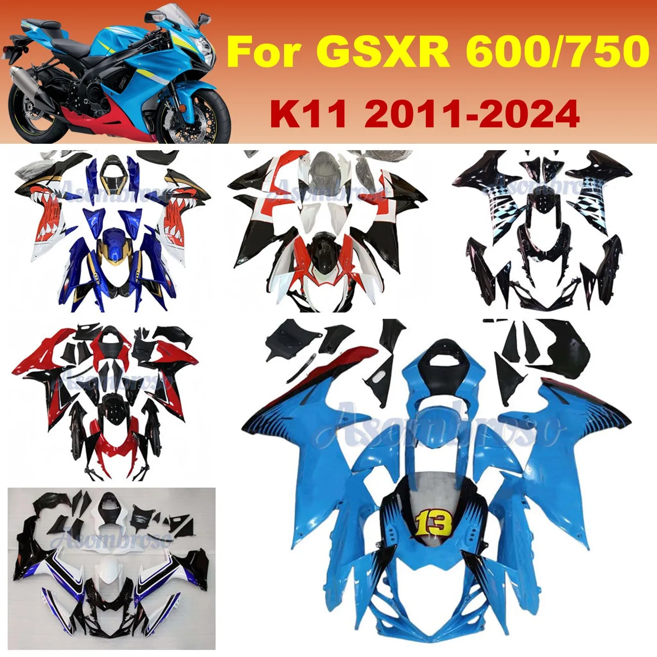 For GSXR600 2011 2020 2024 12 13 14 15 16 17 18 19 21 22 2023 GSXR600/750 Motorcycle Injection Molding Fairing kit blue bodywork