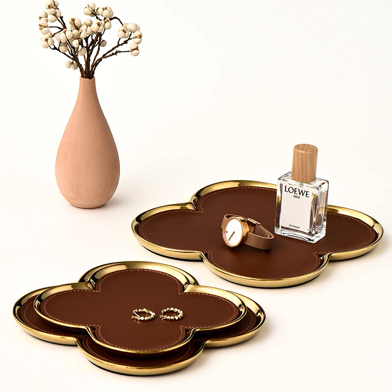 

Four-leaf Storage Tray/Ceramic Leather Tray/Jewelry Tray/Entrance Key Tray Decorative Accessory/Cosmetics storage