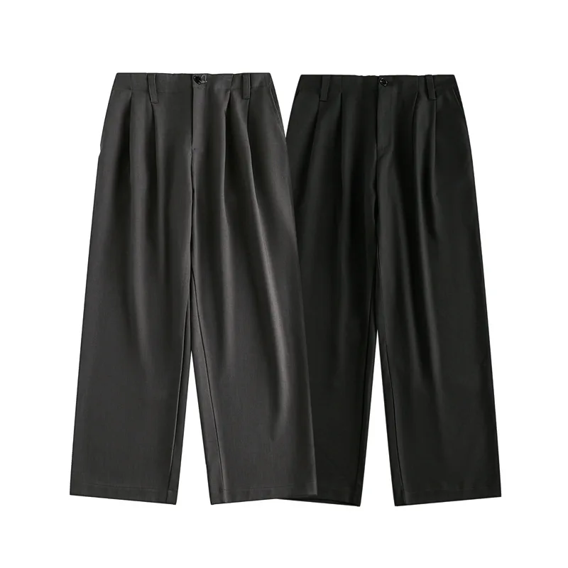

Retro Wide Leg Suit Pants Men's Loose Straight Casual Trousers Double Pleat Dra Floor-Length Dad Pants ex