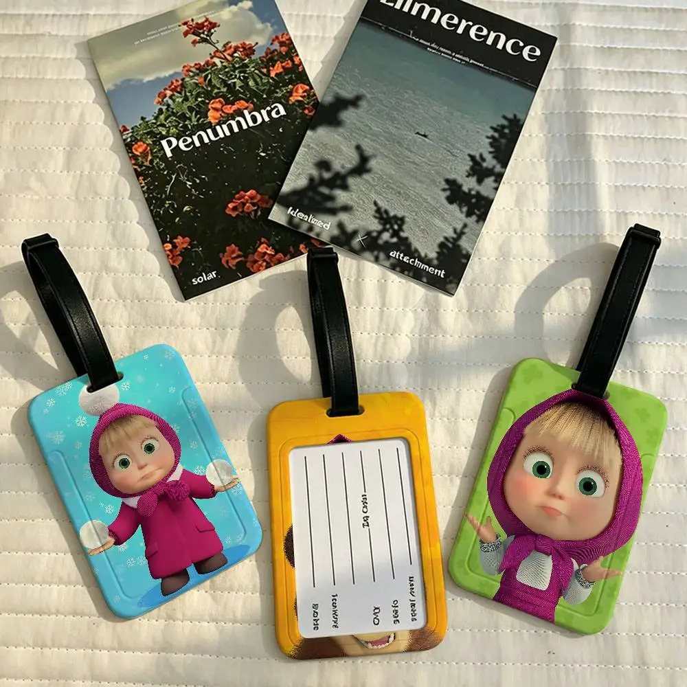 Cartoon Cute M-MashaS And The Bear PVC Anti lost Luggage Identifier Tag Removable Information Card Holder Travel Baggage Tag