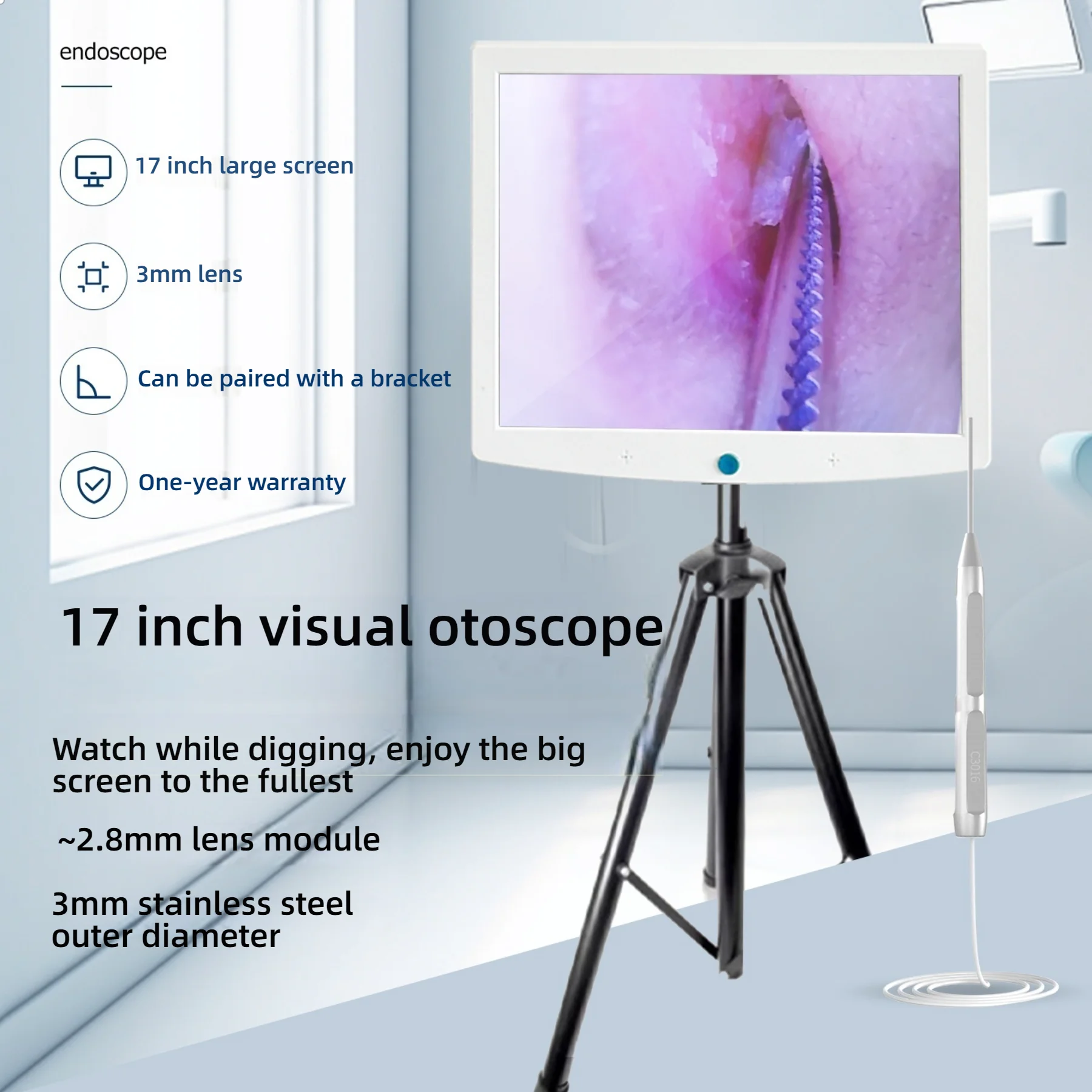 

Endoscope equipment HD visual ear cleaning instrument smart camera 3/3.2mm 17/10 inch ear cleaning spoon otoscope examination