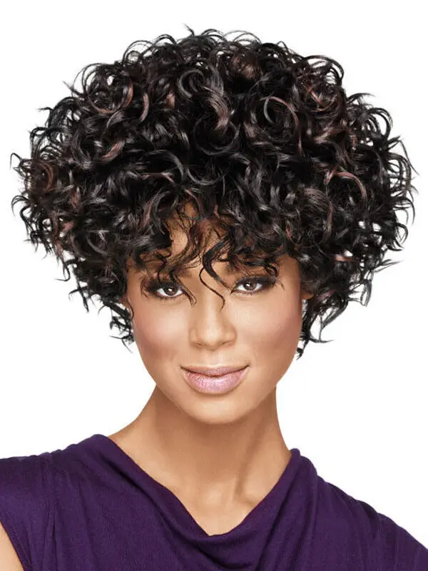 Natural Dark Brown New Short Curly Women\'s Wigs 12 Inch