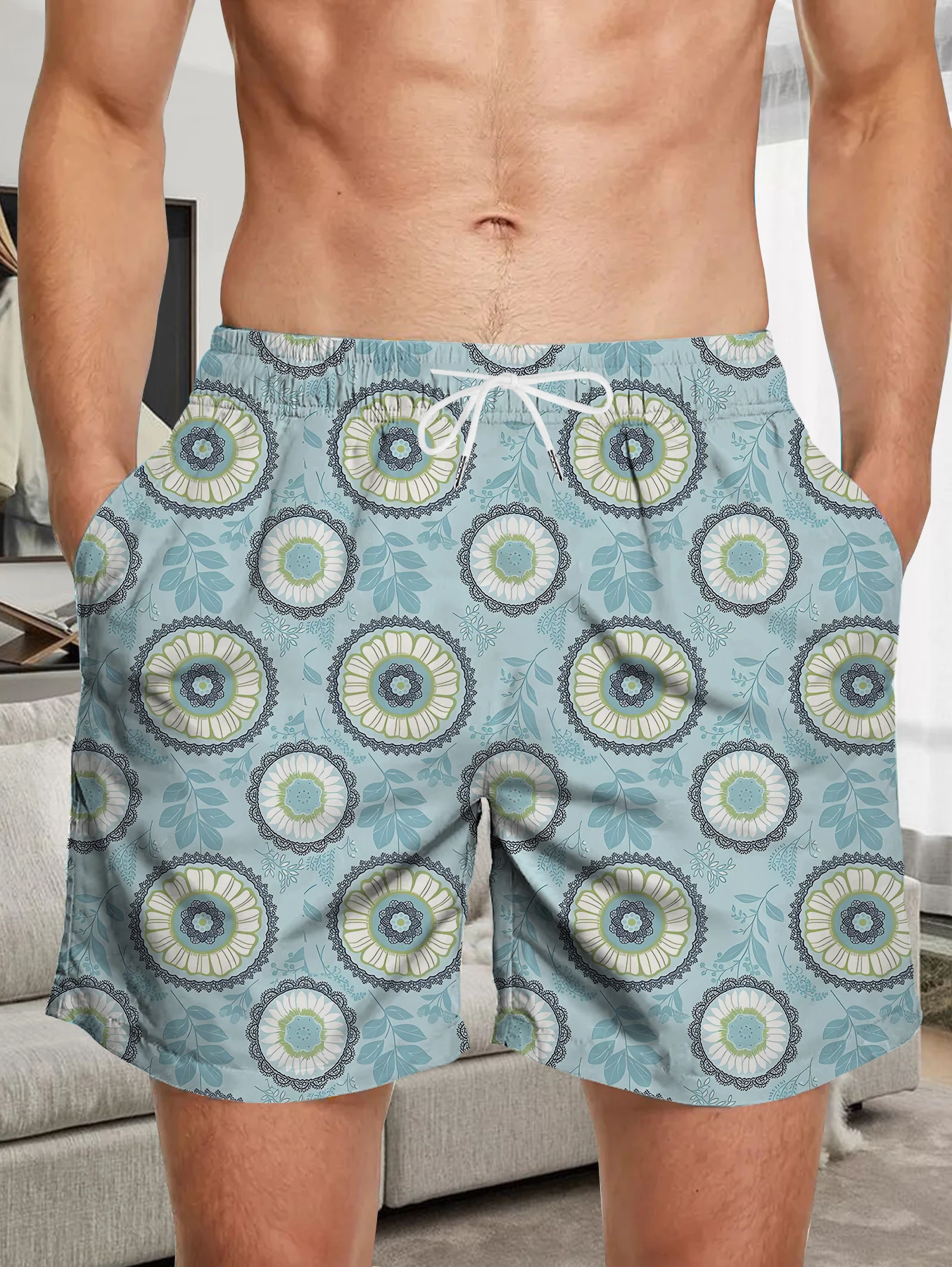 

Plus Size Men Digital Printed Shorts Full Print Quick Dry Polyester Beach Trunks
