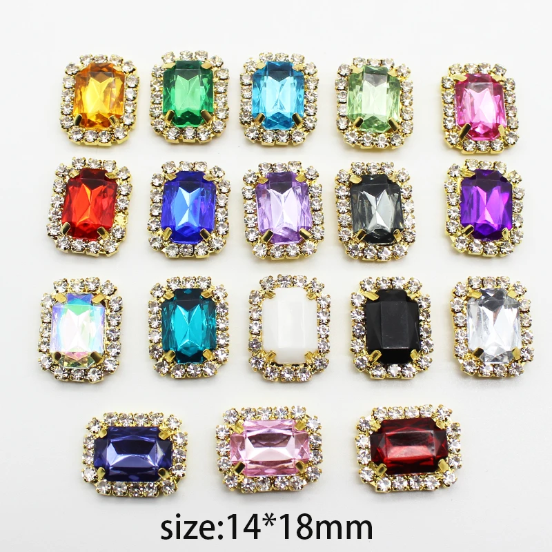 10Pcs/Lot 14*18mm Golden Rectangular Acrylic Rhinestone Buckle DIY Handmade Accessories Decorative Buttons