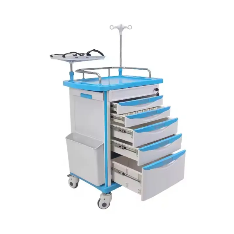 Hospital Medical ICU Defibrillator ABS Drugs Dressing Medicine Emergency Crash Trolley Cart with Disposable Lock System