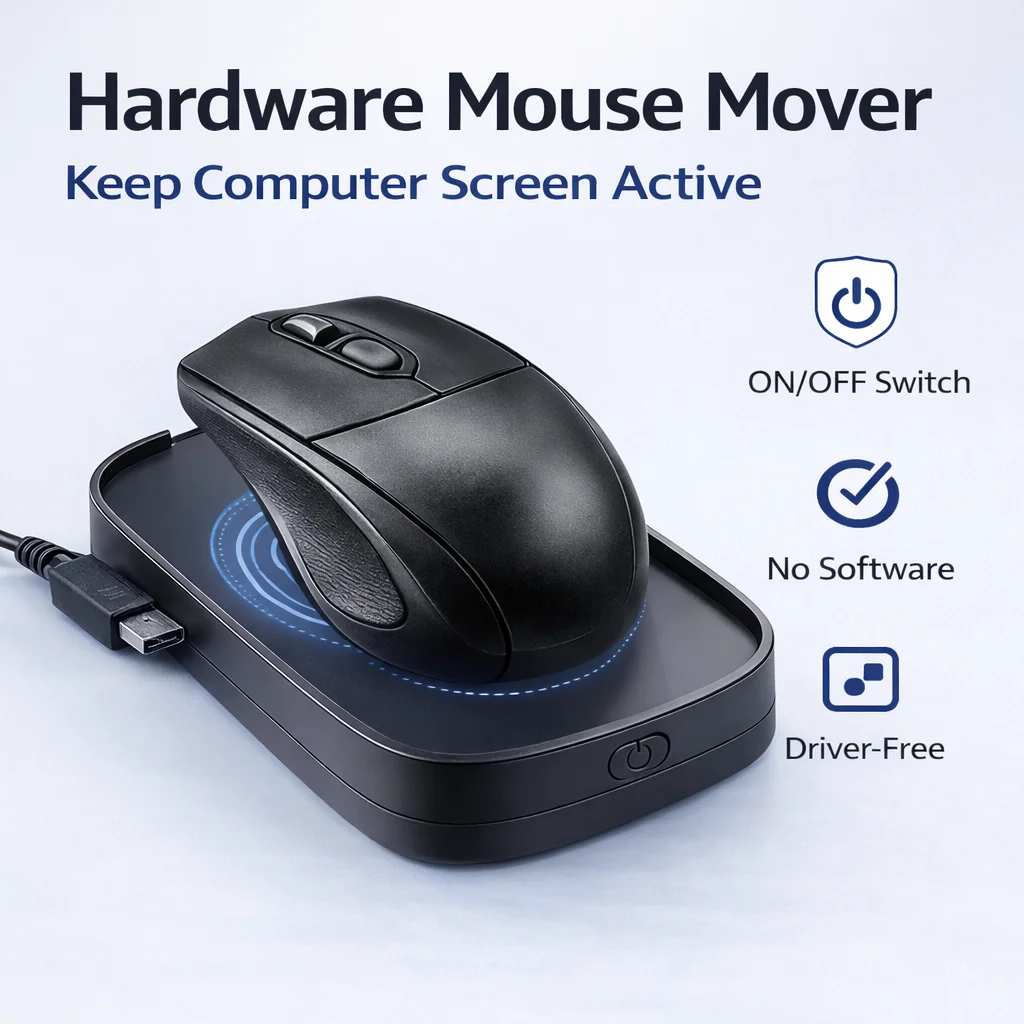 Hardware Mouse Mover with ON/OFF Switch, Driver-Free USB Mouse Movement Simulator to Keep Computer Screen Active