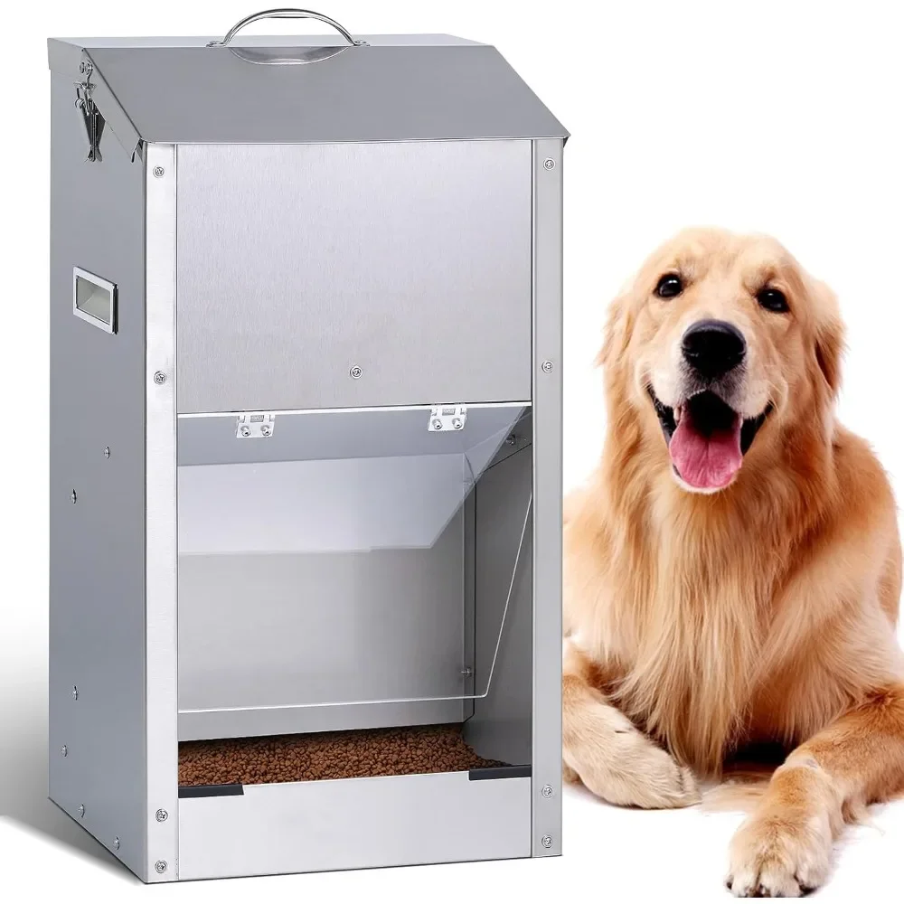 

Automatic Dog Feeder,Large Breed Auto DogFood Dispenser, 25lbs Large Capacity Stainless Steel Gravity Pet Feeder Feeding Station