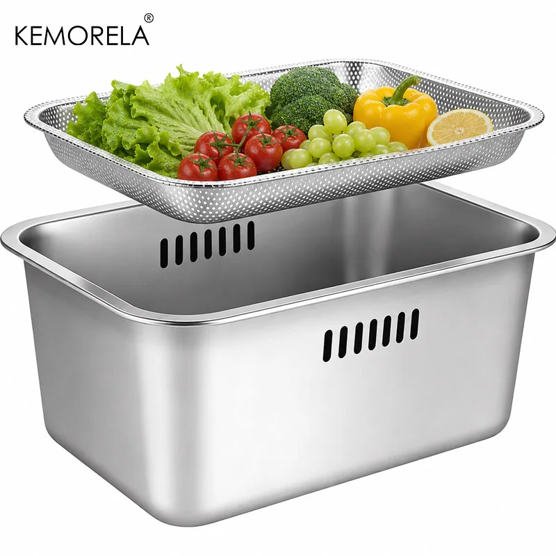 

Stainless Steel Washing Bowl 10L - Portable Large Dishpan with Filter Screen Multipurpose Kitchen Sink Basin for Vegetable Fruit