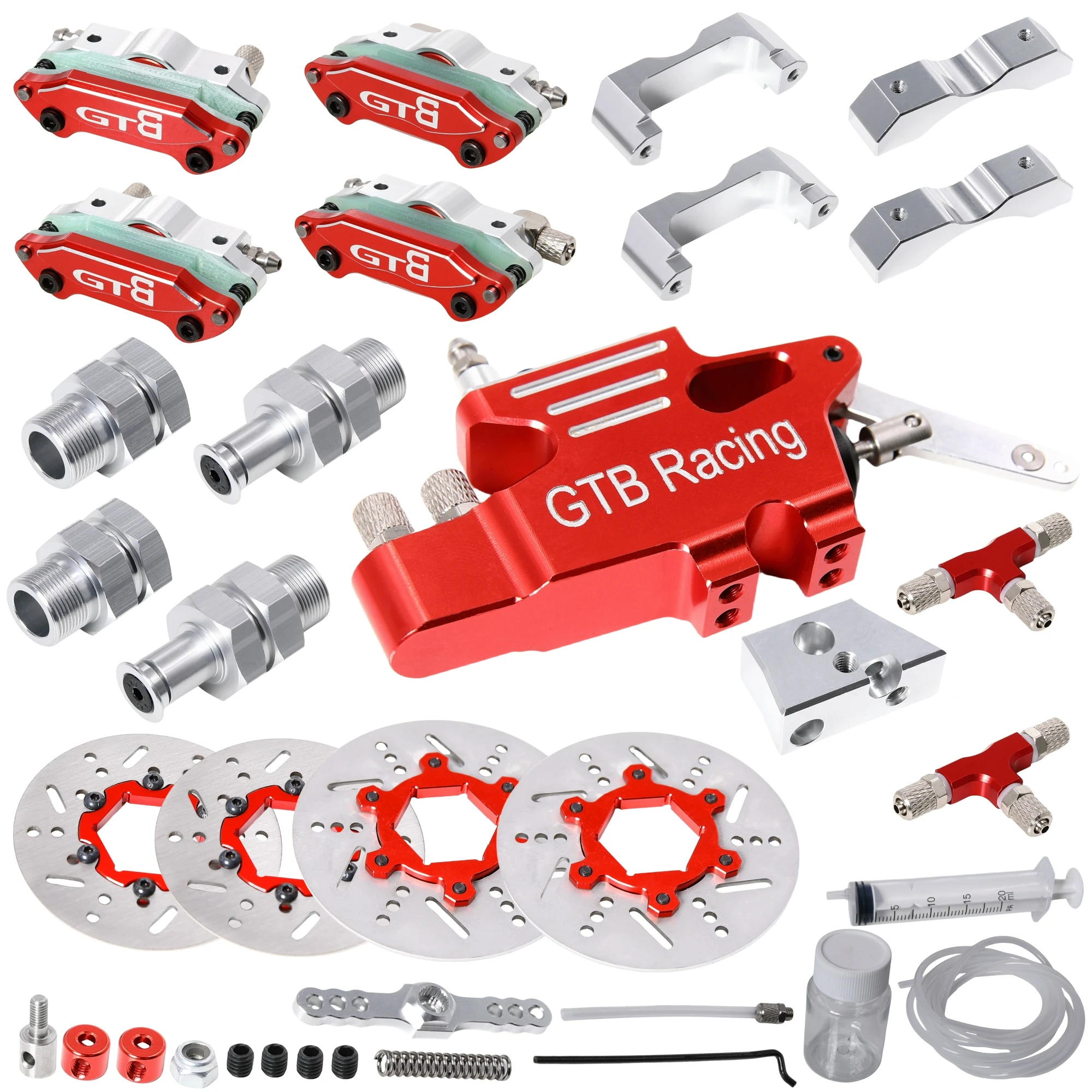 GTBRacing CNC Aluminum 4 Wheel Hydraulic Brake W/ Steel Rotor Disc Set for 1/5 RC Car HPI Baja 5B Buggy Part