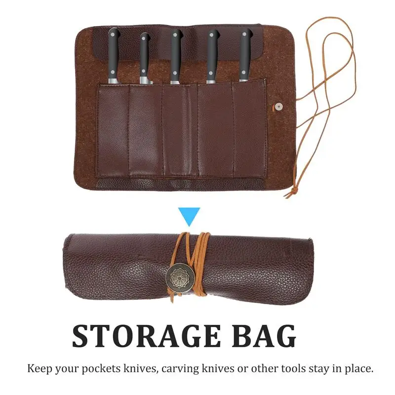 Tools Knives Roll Up Bag Carving Pocket Knives Leather Bag Storage Organizer Leather Seal Engraving Roll-Up Knife Cover Bag