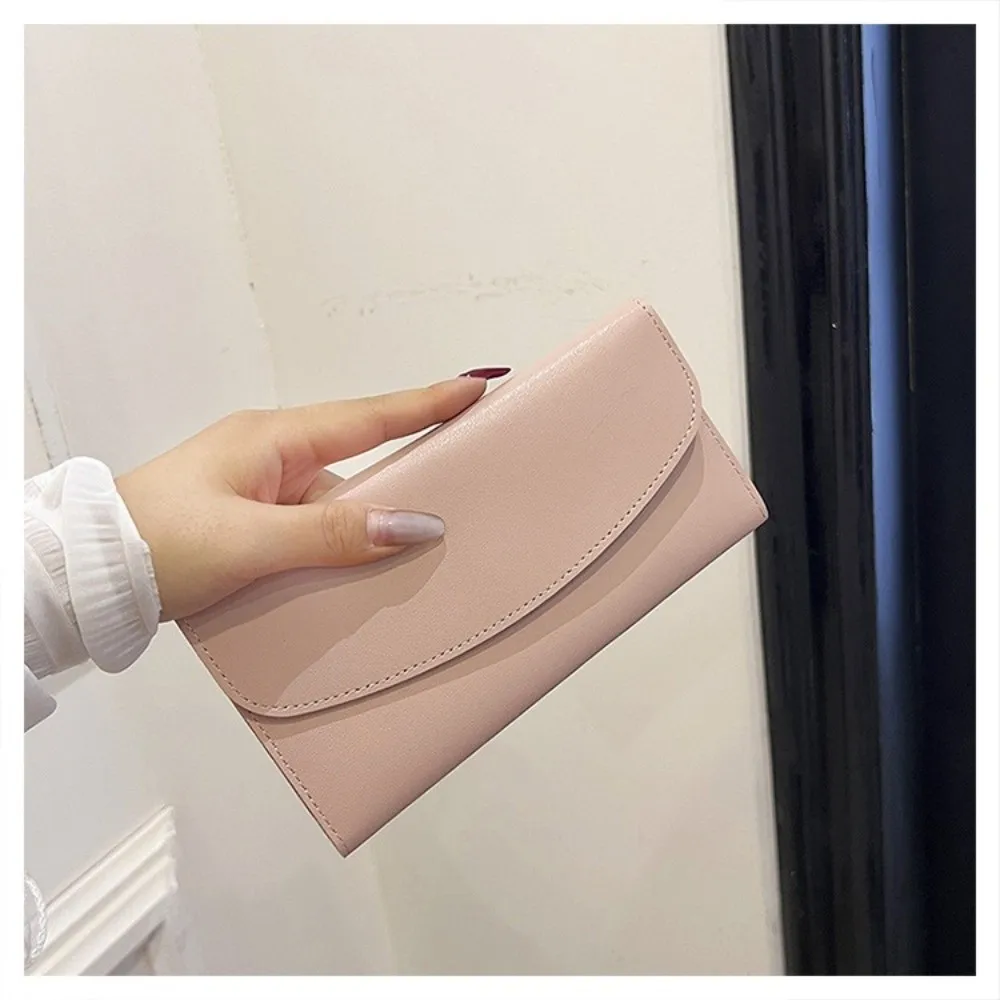 Elegant PU Leather Long Wallet Solid Color Multi Card Slot Trifold Purse Slim Foldable Money Bag for Men and Women