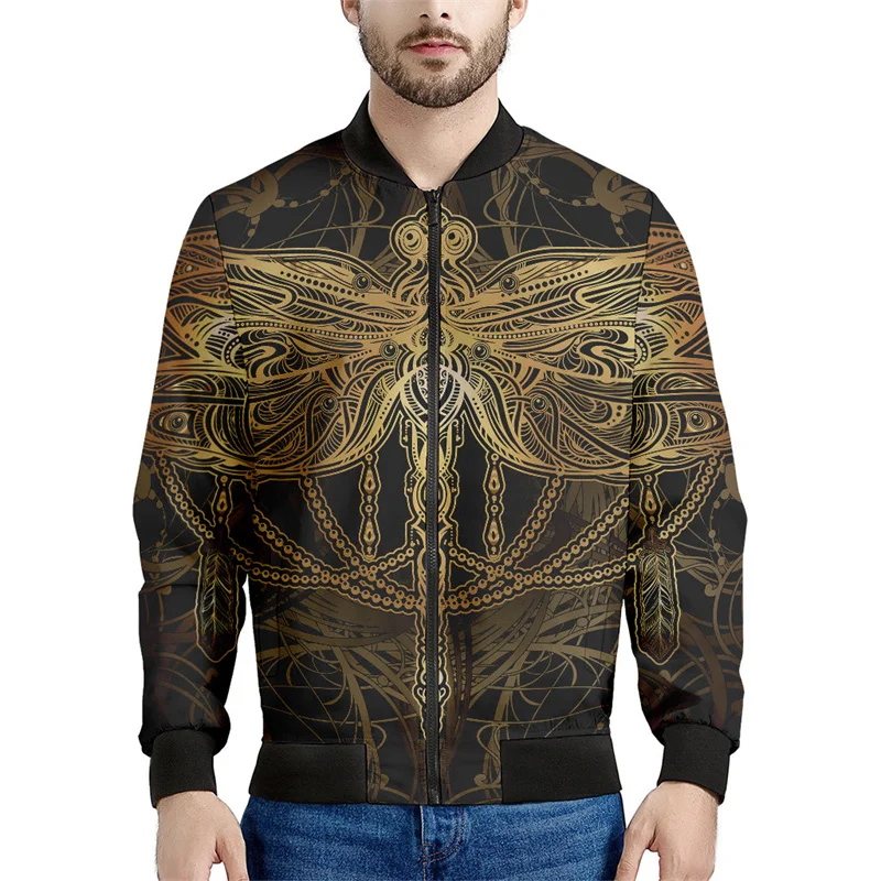 

3d Printed Insect Dragonfly Zipper Jackets Men Vintage Animal Graphic Sweatshirt Casual Bomber Jacket Long Sleeve Loose Coat