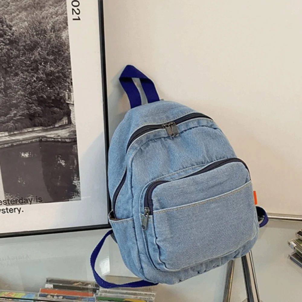 

Casual Y2K Denim Backpack Street Style Large Capacity Vintage Handbag Solid Color Japanese Style Solid Crossbody Bag Streetwear