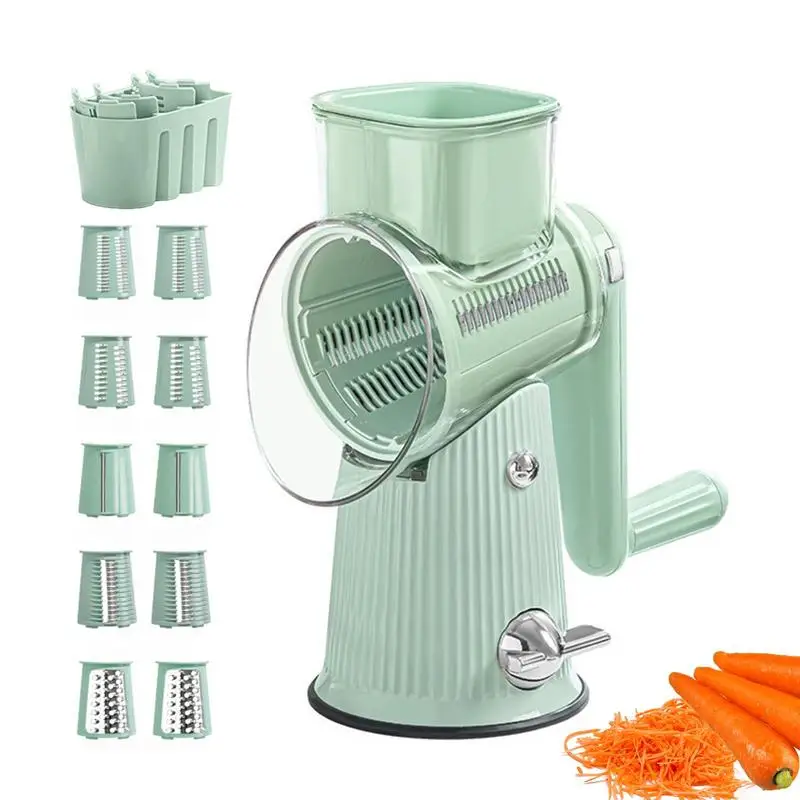 

5 In 1 Rotary Cheese Grater With Handle Manual Vegetable Graters Shredder Slicer Nuts Grinder With Strong Suction Base